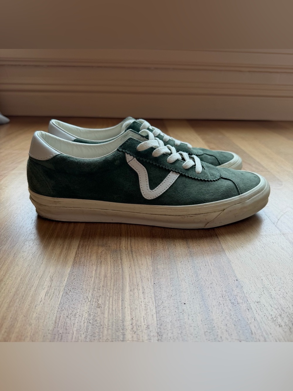 Vans Green Suede Low-Top Sneakers with White Trim